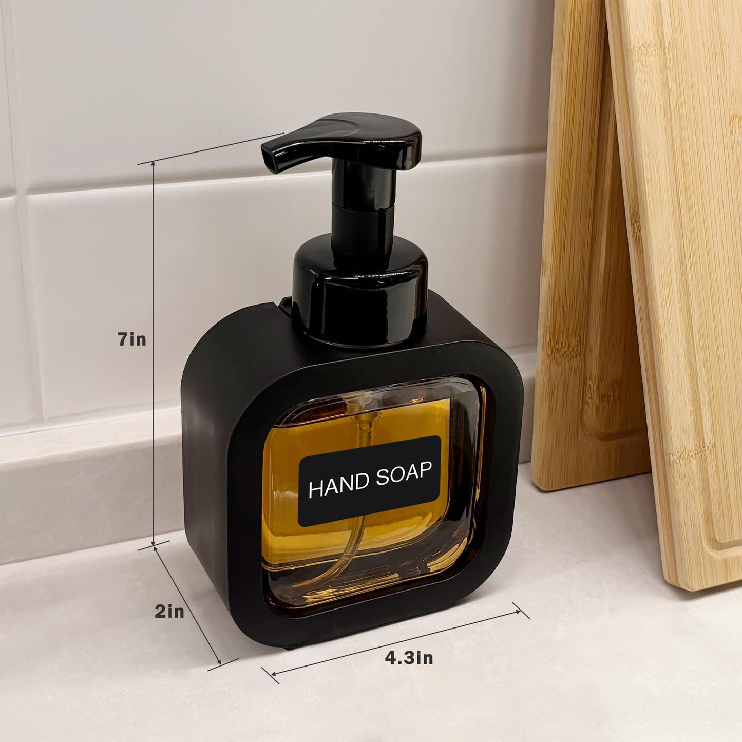 SVLX YIXVN Foaming Soap Dispenser, 300ml (10oz) Plastic Refillable Foaming Hand Soap Dispenser with 8 Pcs Waterproof Labels, Foam Pump Bottle for Bathroom and Kitchen (Black)
