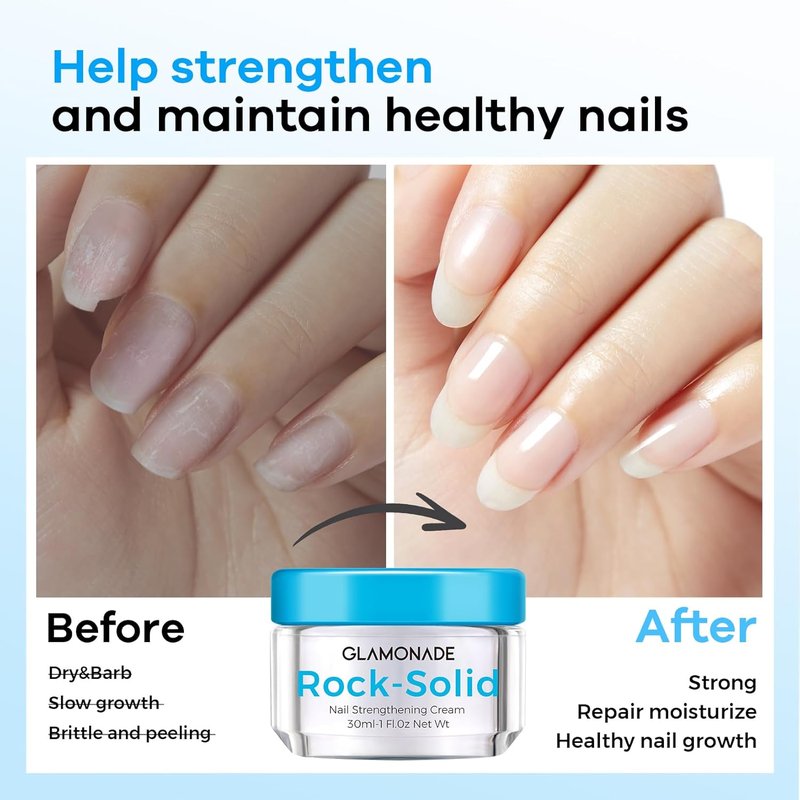 Glamonade Hard Nail Strengthening Cream - Plant-Based Nail Strengthener & Cuticle Treatment | 1 oz for Damaged Nails