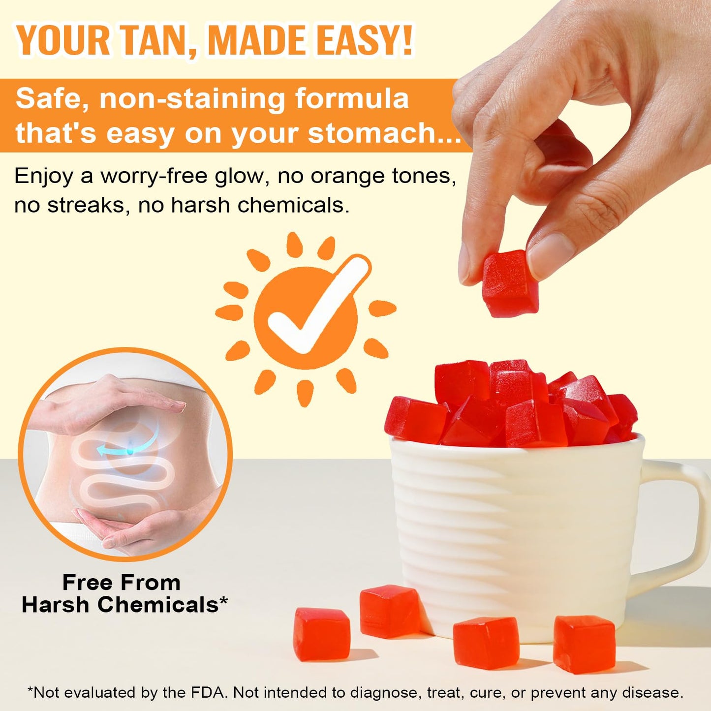 Tanning Gummies,Self Tan Bronzing Supplement-Daily Oral Chews with Beta Carotene for Skin Health & Glow, Vegan, Non-GMO-60 Ct 30-Day Supply
