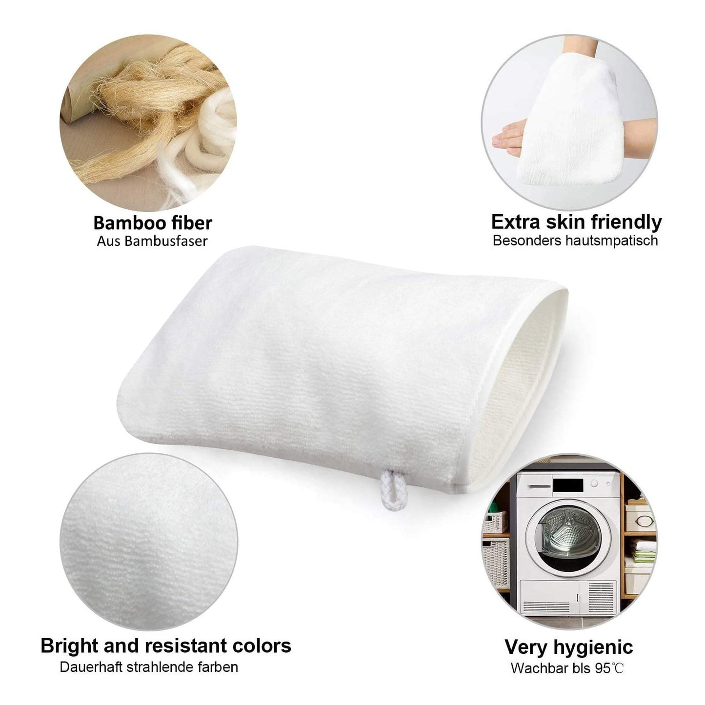 PHOGARY 10Pack Microfiber Wash Mitts, Soft Face Mittens, Reusable Remover, 6×8in, White, Grey
