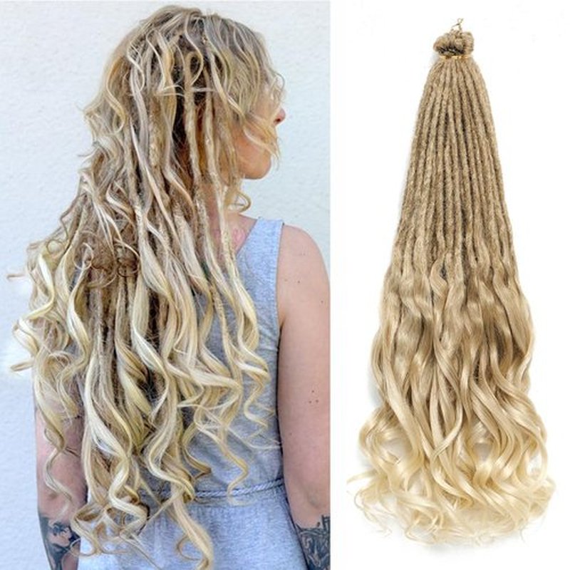 Aguacor Loose Wave Dreadlocks Synthetic French Curly Single Ended Dreadlock Extensions 24inches 10 Strands Thin Soft Spanish Curly SE Dreadlock Extensions for Women (10 Strands, 27/613)