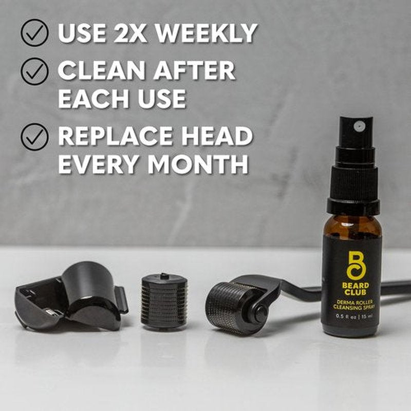 Beard Club Derma Roller & Biotin Beard Growth Vitamin Spray - Microneedle Roller for Men and Women with 540 Titanium Microneedles - Beard Roller & Beard Oil for Face, Body and Scalp - Vitamin B7, B5