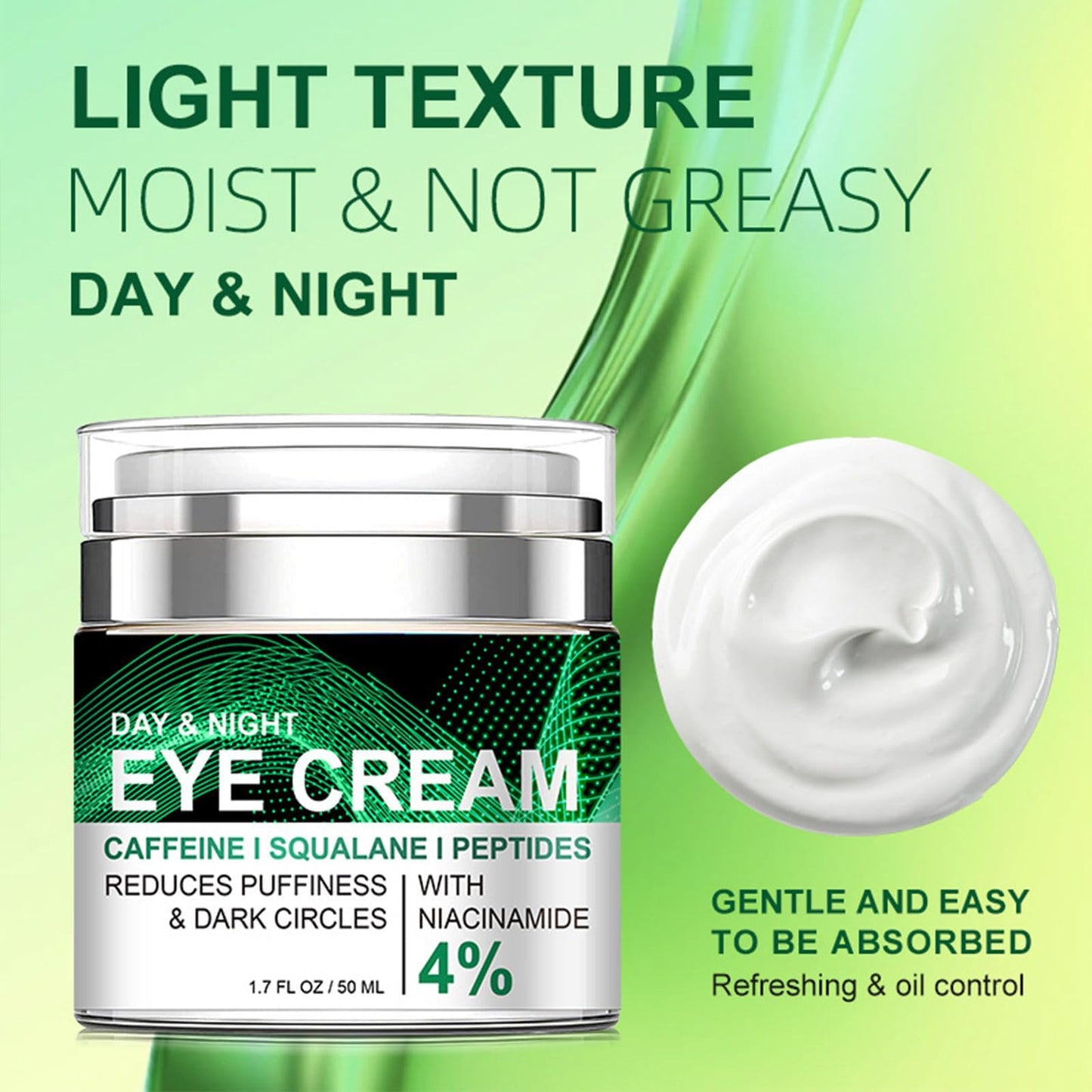 Caffeine Eye Cream, Anti-Wrinkle Eye Cream with Airless Pump, Reduces Fine Lines, Puffiness & Dark Circles with Caffeine, Squalane, Peptides and 4% Niacinamide, 1.7 Fl. Oz, Hydrating for Dry Skin