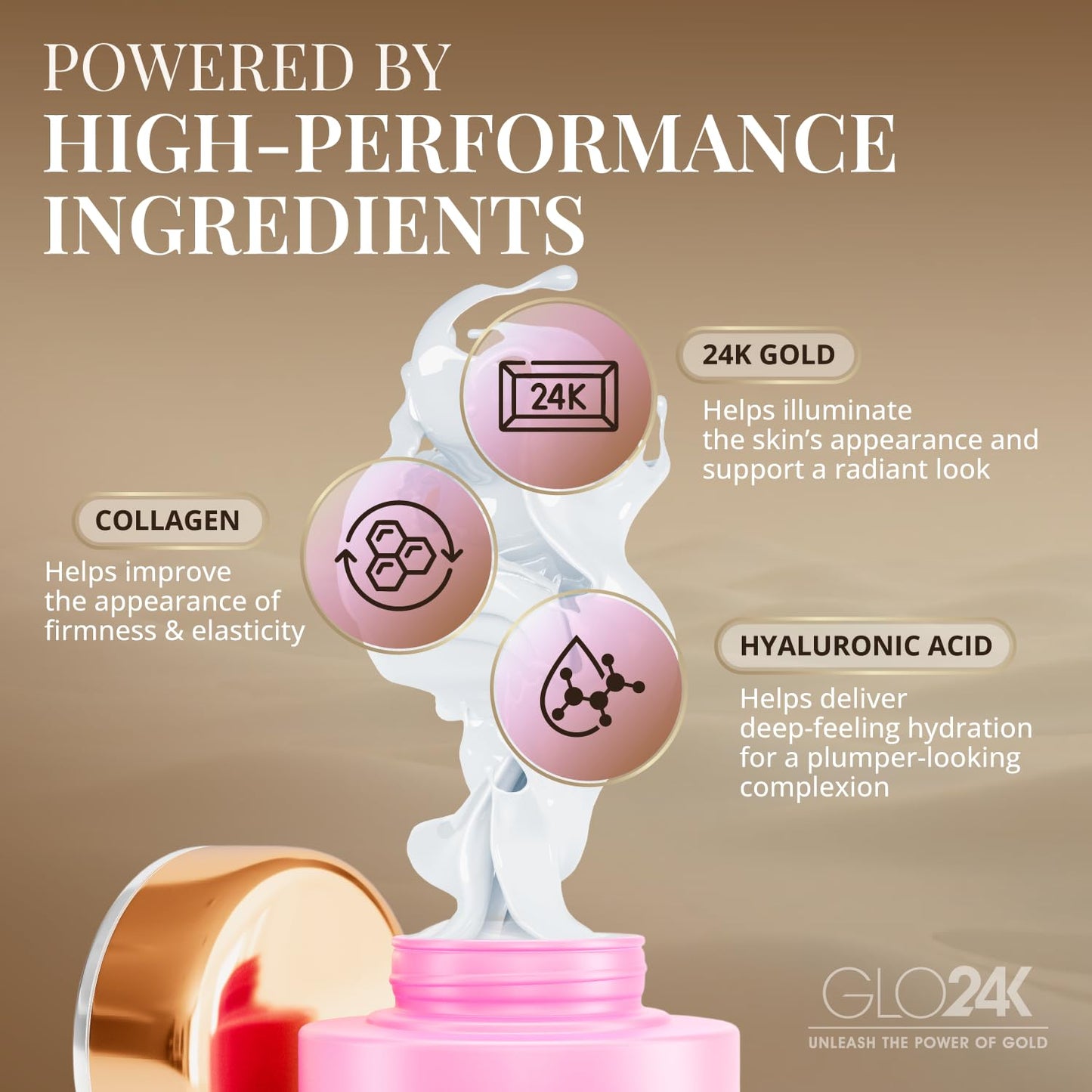GLO24K Cream with 24k Gold, Retinol, Vitamins, and Hyaluronic Acid. Optimally Hydrate your Skin while you sleep. (Cherry Collagen Cream) (2 Pack)
