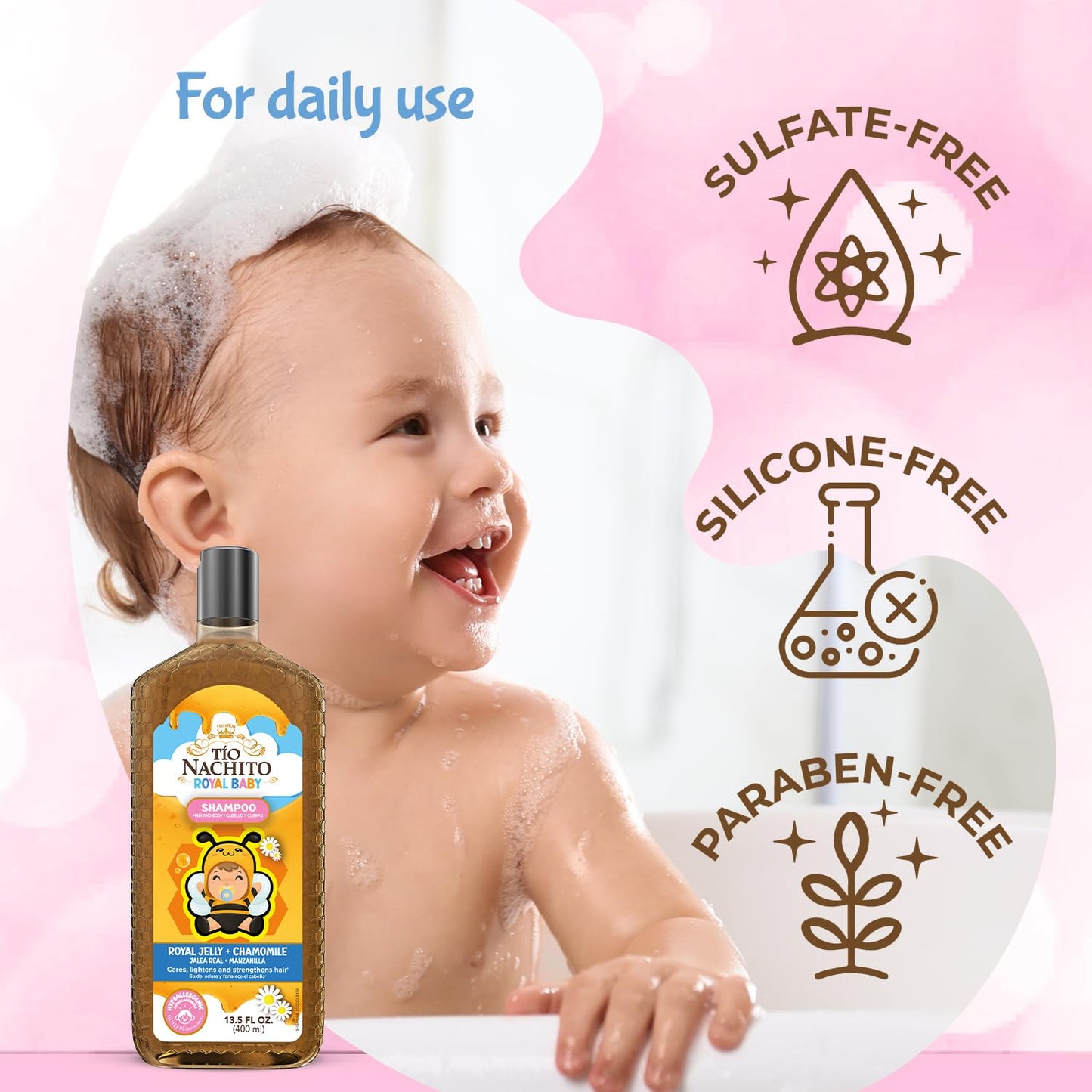 Tio Nacho TIO Nachito Hypoallergenic Baby Shampoo with Royal Jelly & Chamomile - Gentle, Tear-Free Body Wash, 13.5 fl oz (Pack of 3)