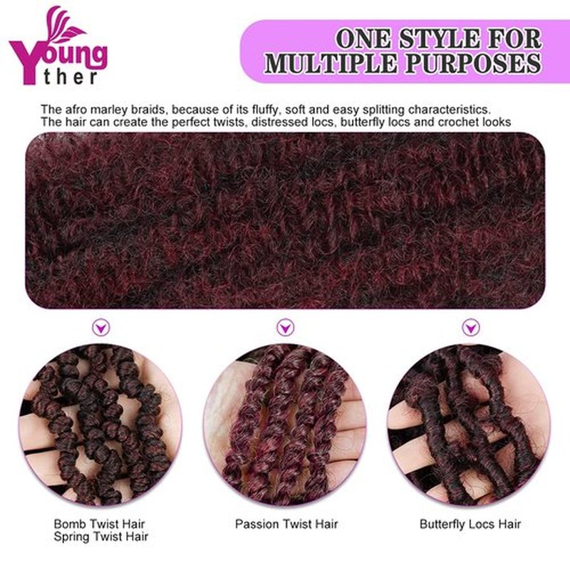 Marley Braiding Hair 24 Inch Long 6 Packs Springy Afro Twist Crochet Hair for Distressed Butterfly Locs Synthetic Pre-Separated Spring Twist Braids Hair Extensions for Black Women (Tbug)