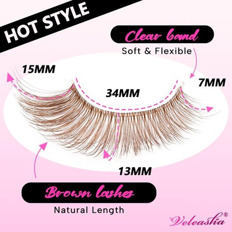Veleasha Brown Lashes Cat Eye Lashes Wispy Faux Mink Lashes 100% Handmade Natural Look False Eyelashes with Clear Band Lightweight Fluffy False Eyelashes 5 Pairs Pack(Brown03)