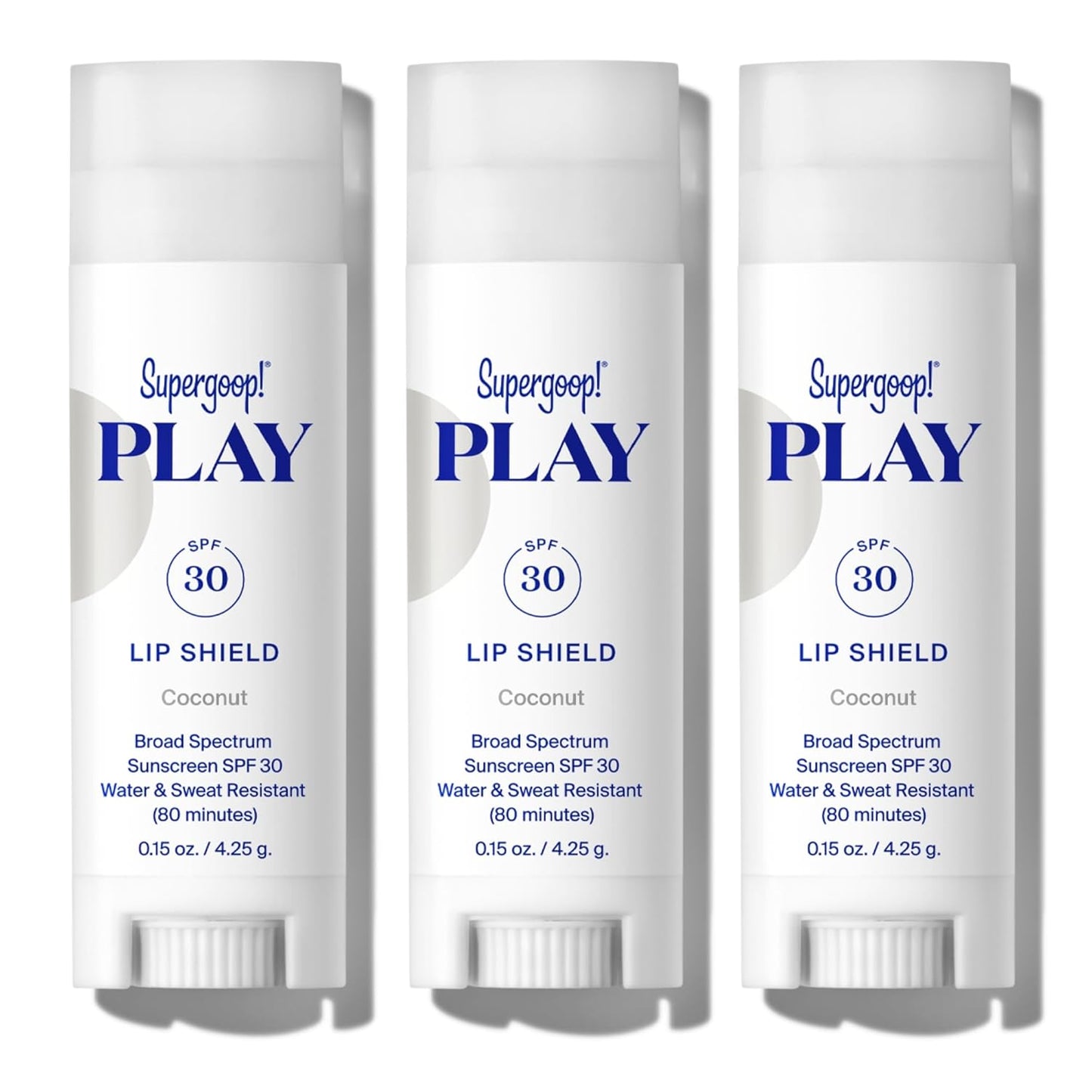 Supergoop! PLAY Lip Shield SPF 30 with Mint, Strawberry & Coconut - 3 Pack - Lip Balm - Moisturizing Treatment For Dry Cracked Lips - Broad Spectrum UV Protection