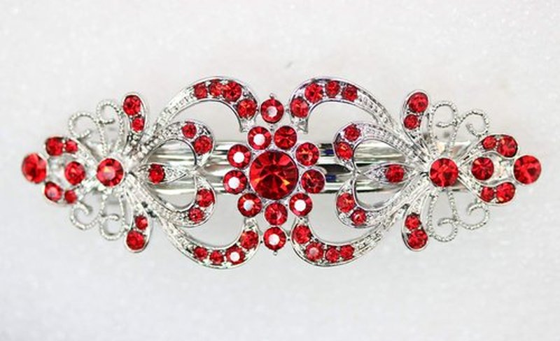 Faship Gorgeous Red Crystal Hearts And Floral Hair Barrette