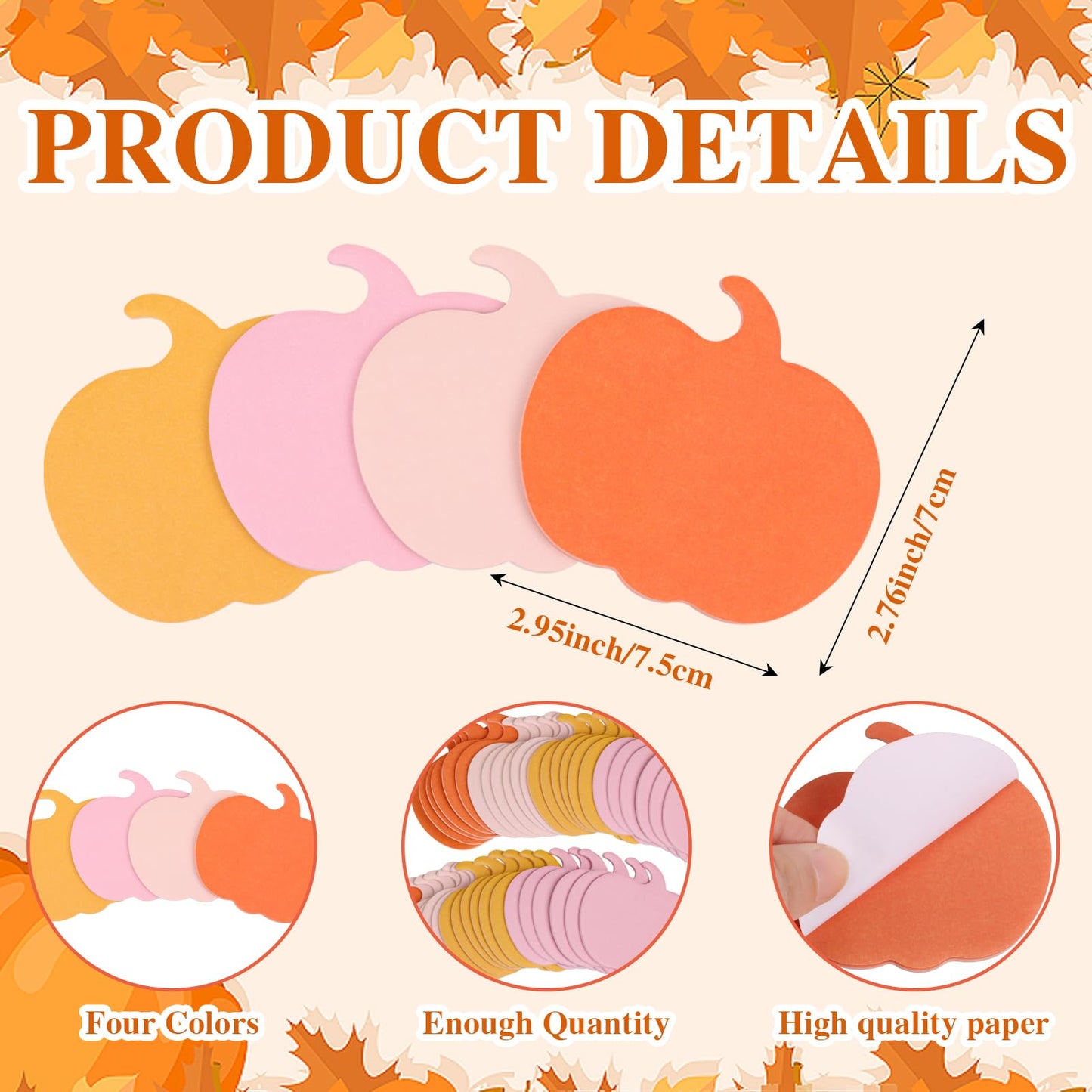 FOIMAS 24 Pack Fall Pumpkin Sticky Notes,Thanksgiving Sticky Notepad Memo Pads for Halloween Fall Thanksgiving Party Favor Supply Classroom,Orange and Pink