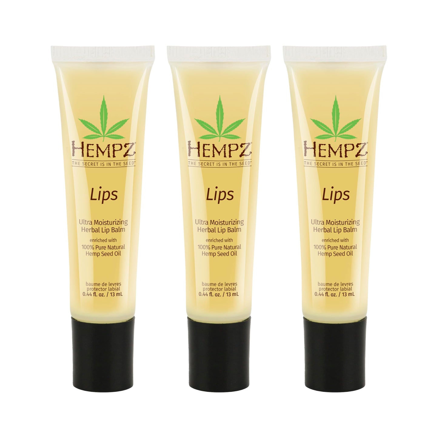 Hempz Original Lip Balm, 3-Pack, travel essential for dry cracked lips, ultra hydrating gloss, .44 oz
