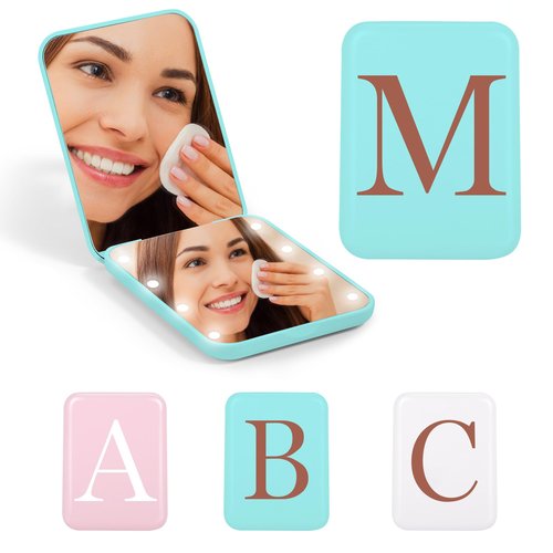STINI Gifts for Mom - Mother of The Bride Gifts, Mom Birthday Gifts, Mom, Mother in Law Gifts, Monogrammed Gifts, Compact Blue Lighted Makeup Mirror Initial M