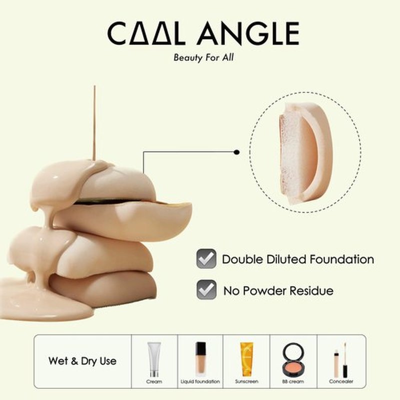 COOL-ANGLE 6Pack Makeup Sponge and Powder Puff Set with Blender Sponge for Liquid Foundation Concealer and BB Cream, Triangle Powder Puff for Loose Powder Setting and Oil Control