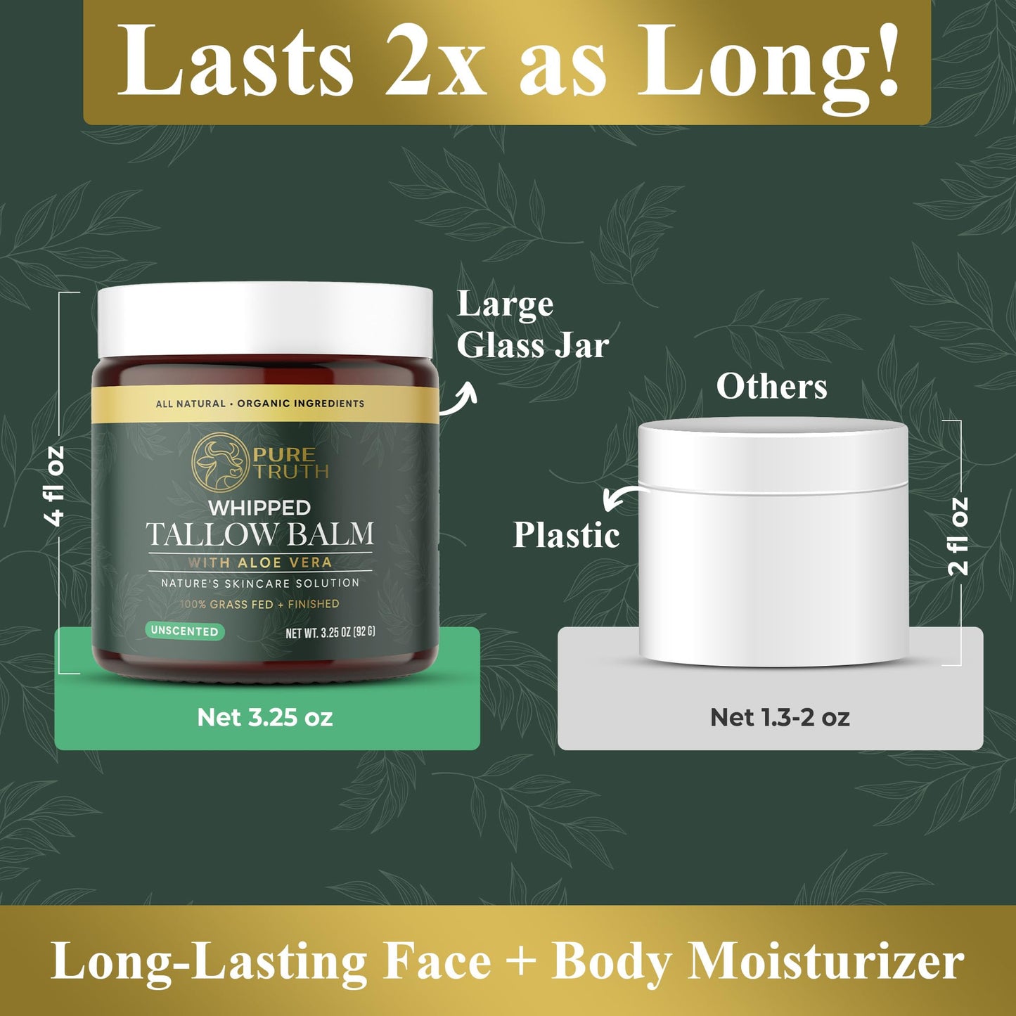 Pure Truth Whipped Tallow and Honey Balm (Geranium), Beef Tallow for Skin Care, Grass Fed + Finished Tallow Moisturizer Cream for Face & Body w/Organic Honey, Aloe Vera, Jojoba Oil - Men Women 3.25oz