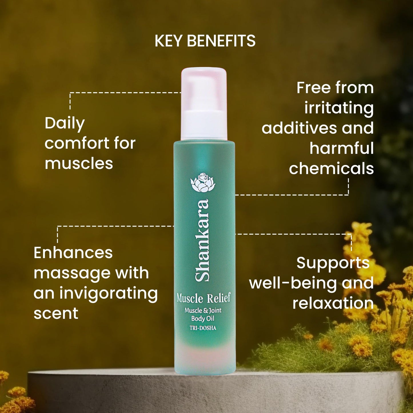 Shankara Muscle Relief Oil – Body Massage Oil for Sore Muscles and Joints with Arnica, Boswelia & Sweet Birch – Gua Sha, Ayurvedic Massage Therapy, Post Gym, Relaxation (100ml)