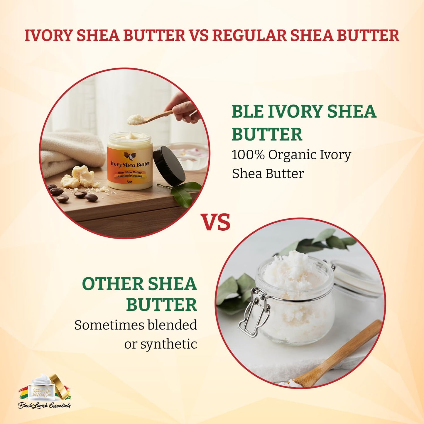 Black Lavish Essentials Organic West-African Ivory Shea Butter, Raw & Unrefined Grade A Shea Butter, DIY Ingredient, Moisture-Rich Skin & Hair Butter, Fast Absorbing, 8 oz Jar