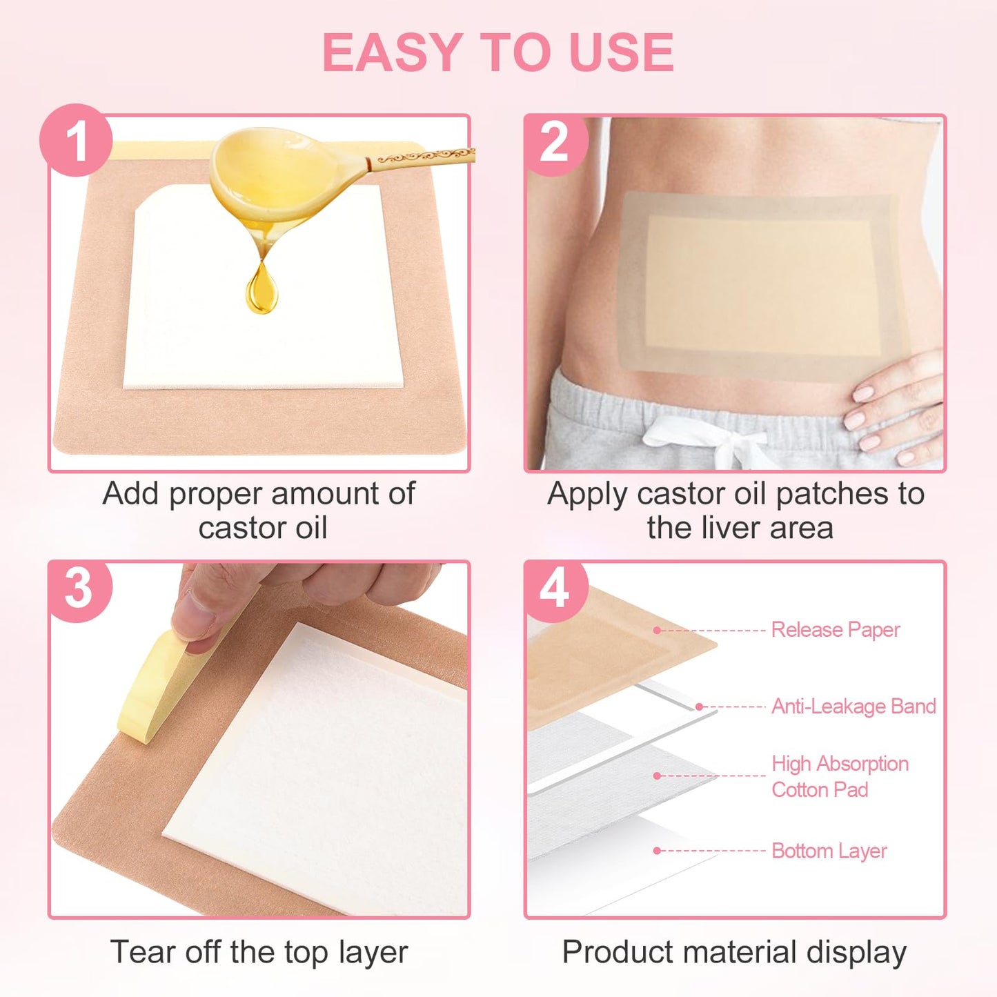 Extra Large Castor Oil Patches for Shoulder, Back & Abdomen