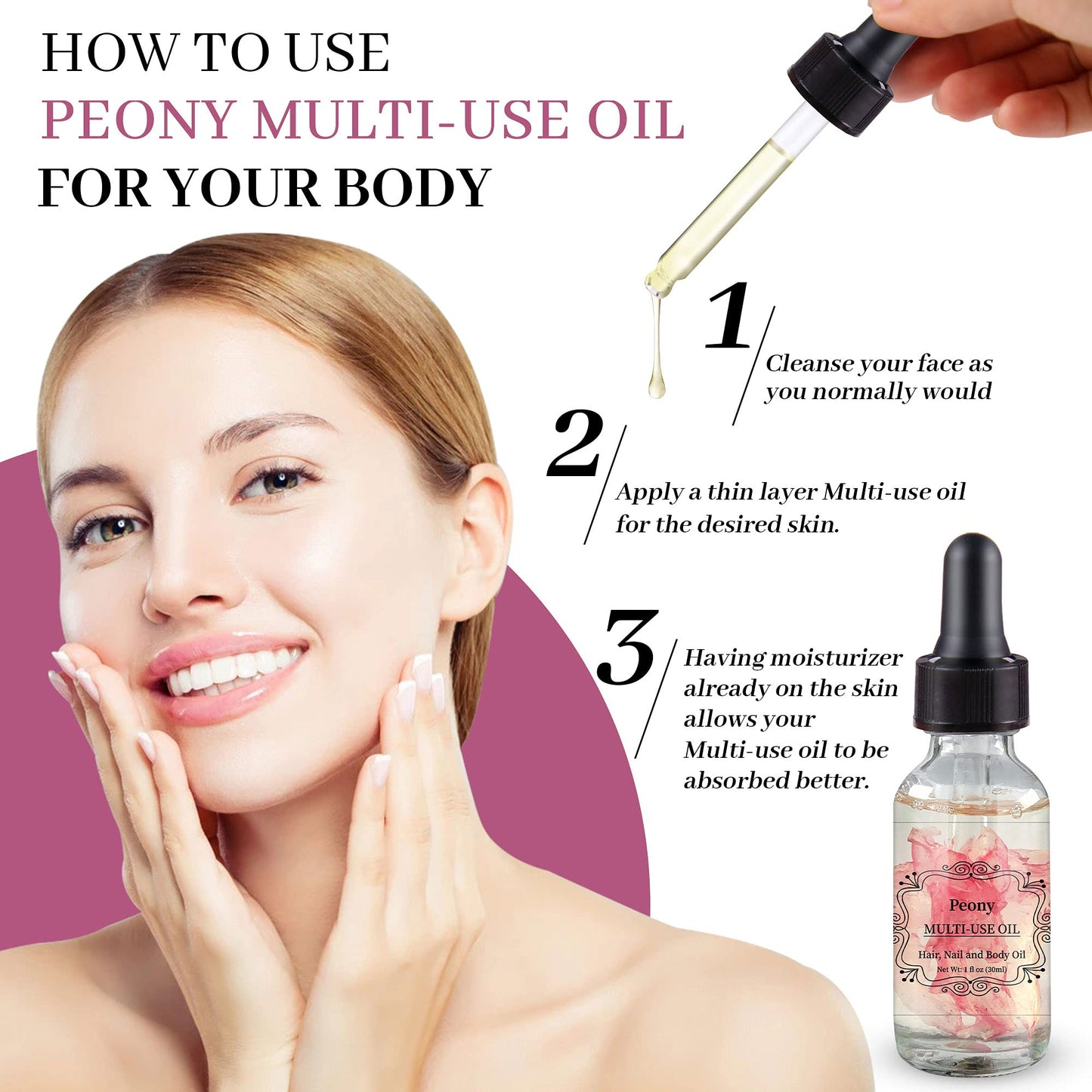 NP NATURES PHILOSOPHY Peony Multi-Use Oil for Face, Body and Hair - Plant Fragrant Essential Oil for Dry Skin, Scalp and Nails - 1 Fl Oz