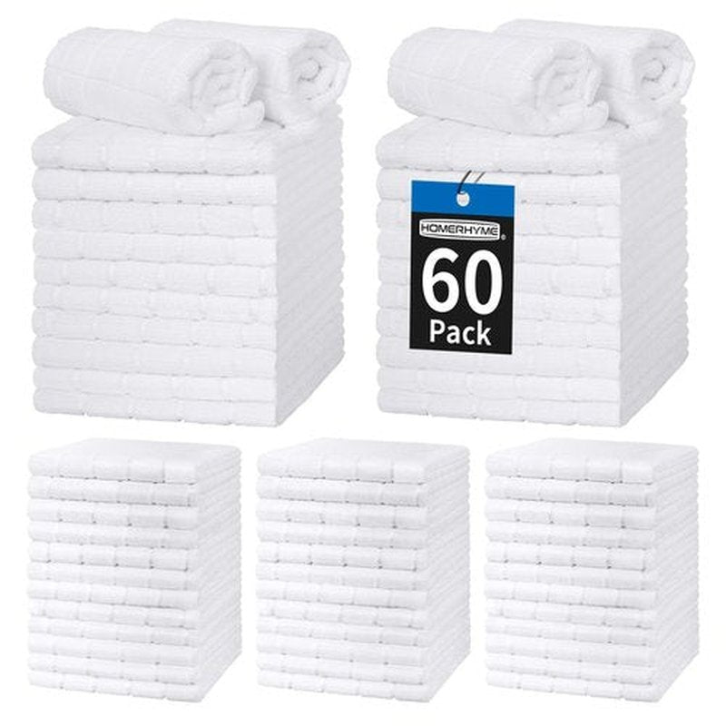 HOMERHYME Hand Towels, 60 Pack 25''*15'' White Microfiber Kitchen Bathroom Hand Towels, All-Purpose Quick Dry Lint Free Soft Absorbent Bulk Checkered Washcloth Bath Towels for Travel Gym Hotel