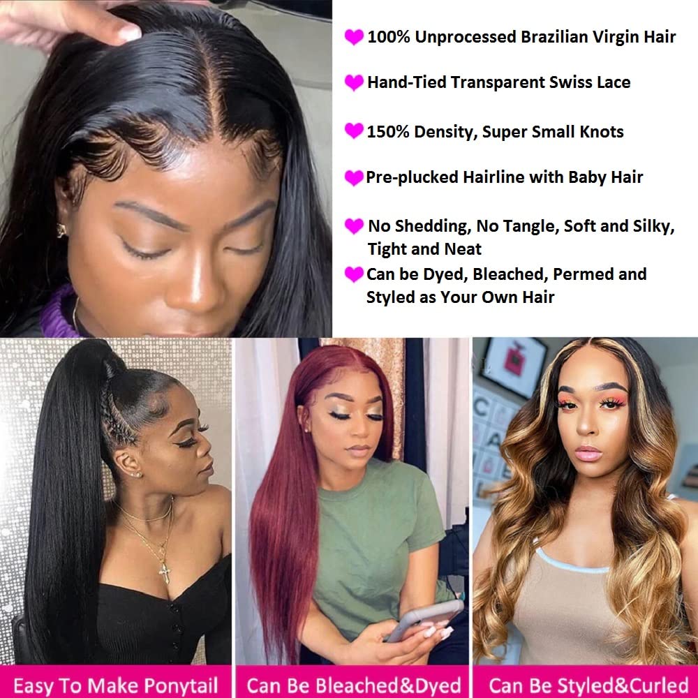 Brazilian Human Hair Bundles with Closure (22 24 26+20) 10A Straight Bundles with Closure 100% Unprocessed Virgin Quick Weave 3 Bundles Human Hair with Lace Closure Free Part