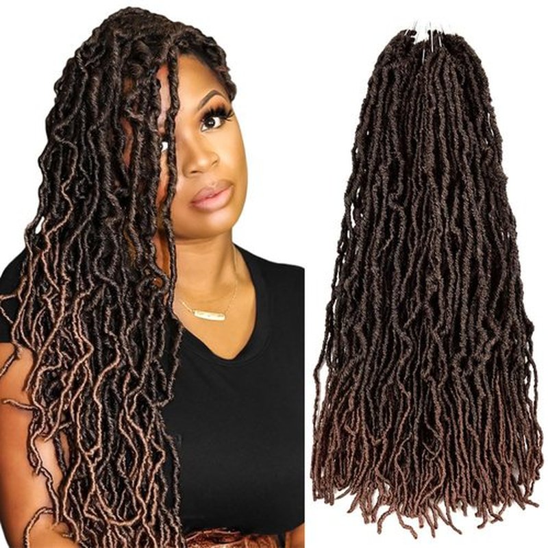 Niseyo Faux Locs Crochet Hair 24 Inch Soft Locs, 6 Packs Long Crochet Locs Pre Looped Crotchet Straight Synthetic Hair Extensions (T30/Ombre Medium Dark Brown)
