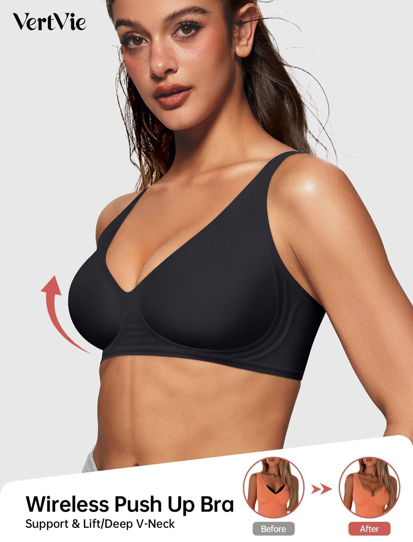 Vertvie Wireless Jelly Bras Push Up Plunge Seamless Supportive