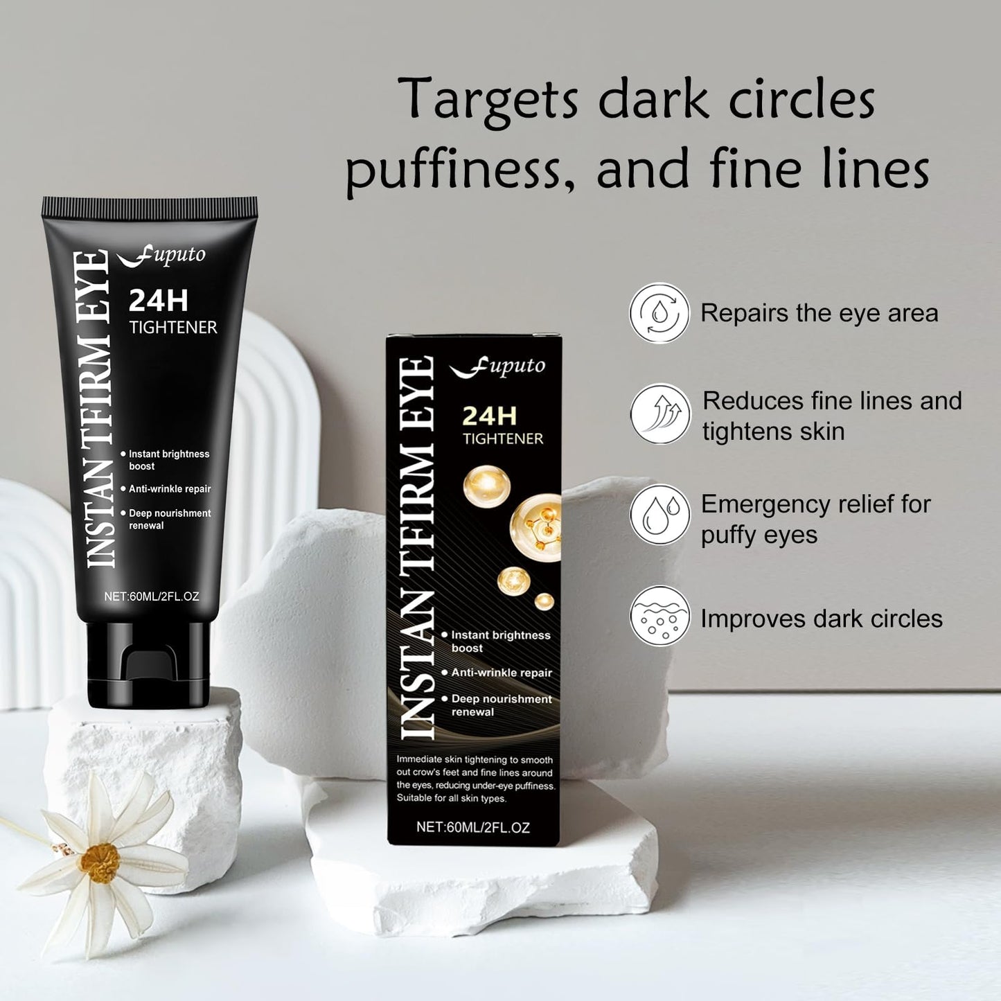 Instant Eye Tightener Cream, 60ML Instant Firm Temporary Eye Tightener for Reduces Dark Circles, Puffiness, Fine Lines, Upgraded Formula for Women, Fast-Absorbing & Moisture Lock（1Pcs