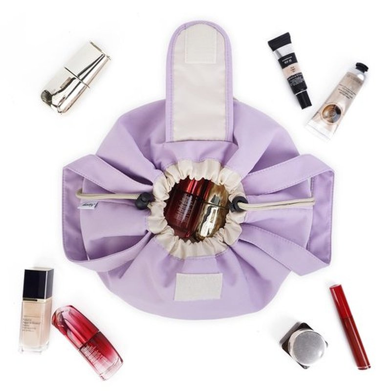 Barrel Drawstring Makeup Bag Large Cosmetic Bag Make up Bags Toiletry Organizer for Women (Purple) (Patent)