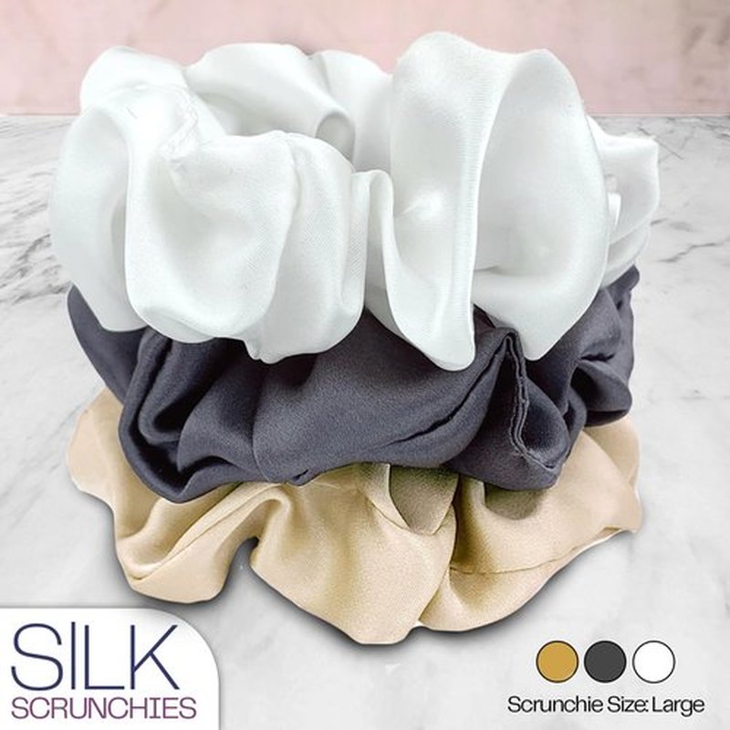 Celestial Silk Mulberry Silk Scrunchies for Hair (Taupe, Charcoal, White)