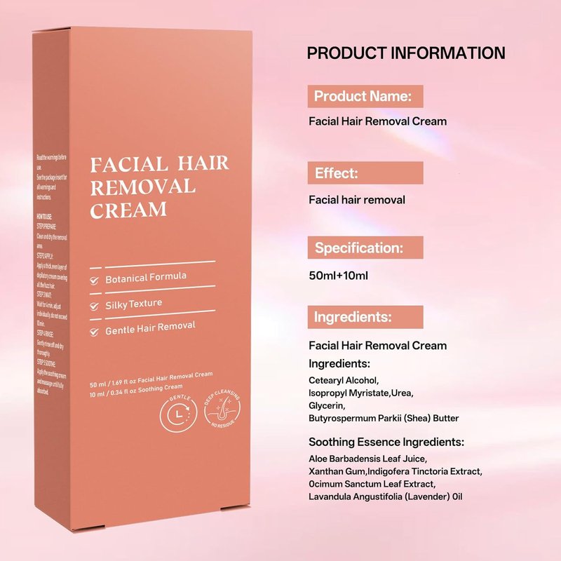 Facial Hair Removal Cream for Sensitive Skin - 2-in-1 Painless Depilatory Kit | Soothing Formula for Face & Body
