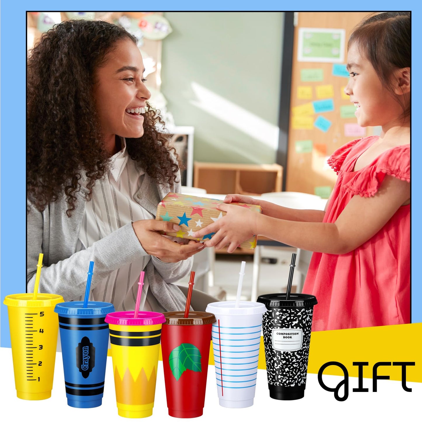 Rtteri 12 Pcs Back to School Reusable Plastic Coffee Cups in Bulk 24 oz Reusable Teacher Appreciation Cups Tumbler with Lids and Straws First Day of School Party Favors Gift for Classroom Supplies
