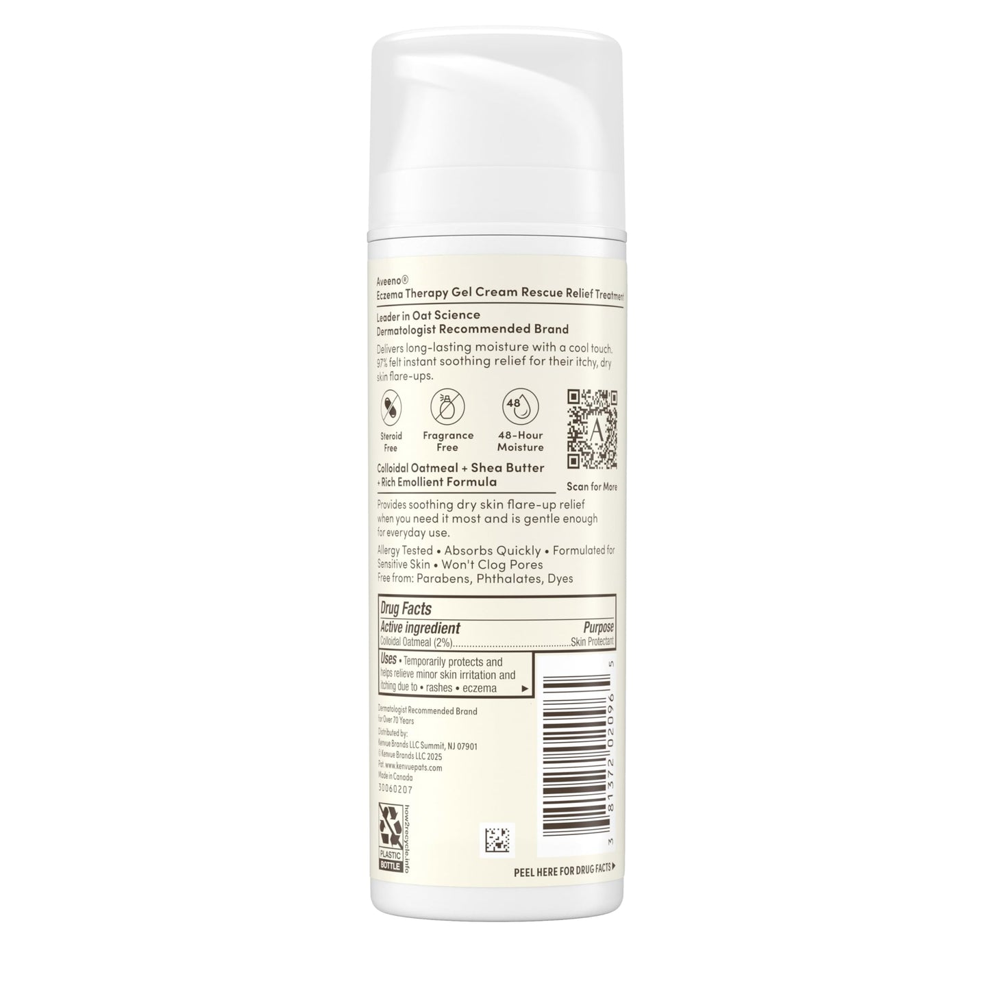 Aveeno Eczema Therapy Rescue Relief Treatment Gel Cream, Daily 2% Colloidal Oatmeal Skin Protectant Formula Instantly Soothes & Cools Itchy Dry Skin Flare-Ups, Steroid & Fragrance Free, 5.0 oz