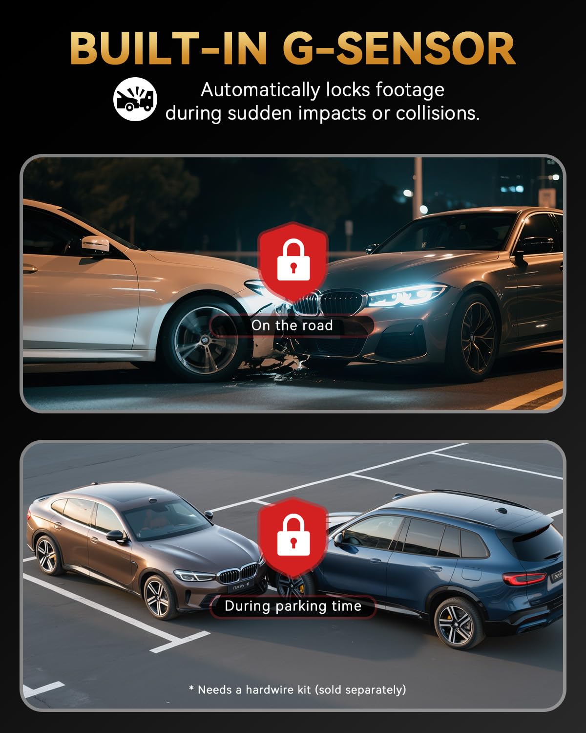 TERUNSOUl 1K+1080 Dash Cam, 2 pcs in-Visor Mounted