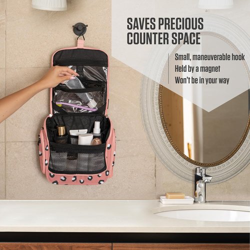 VENTURE 4TH Hanging Travel Toiletry Bag for Women & Men - Travel Organizer with Expandable Compartments & Removable Clear Pouch for Toiletries (Pink Cheetah)