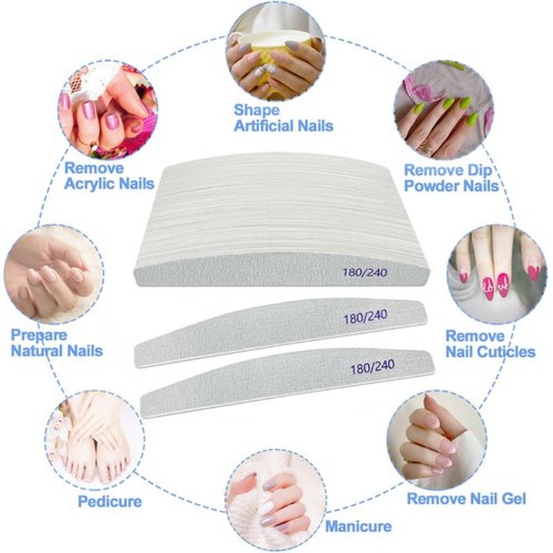 Nail Files (50 Pack), 180/240 Grit Wooden Emery Board Nail File Double Sided Wood Emory Fingernail Files for Natural Nails Professional Reusable Manicure Pedicure Curved
