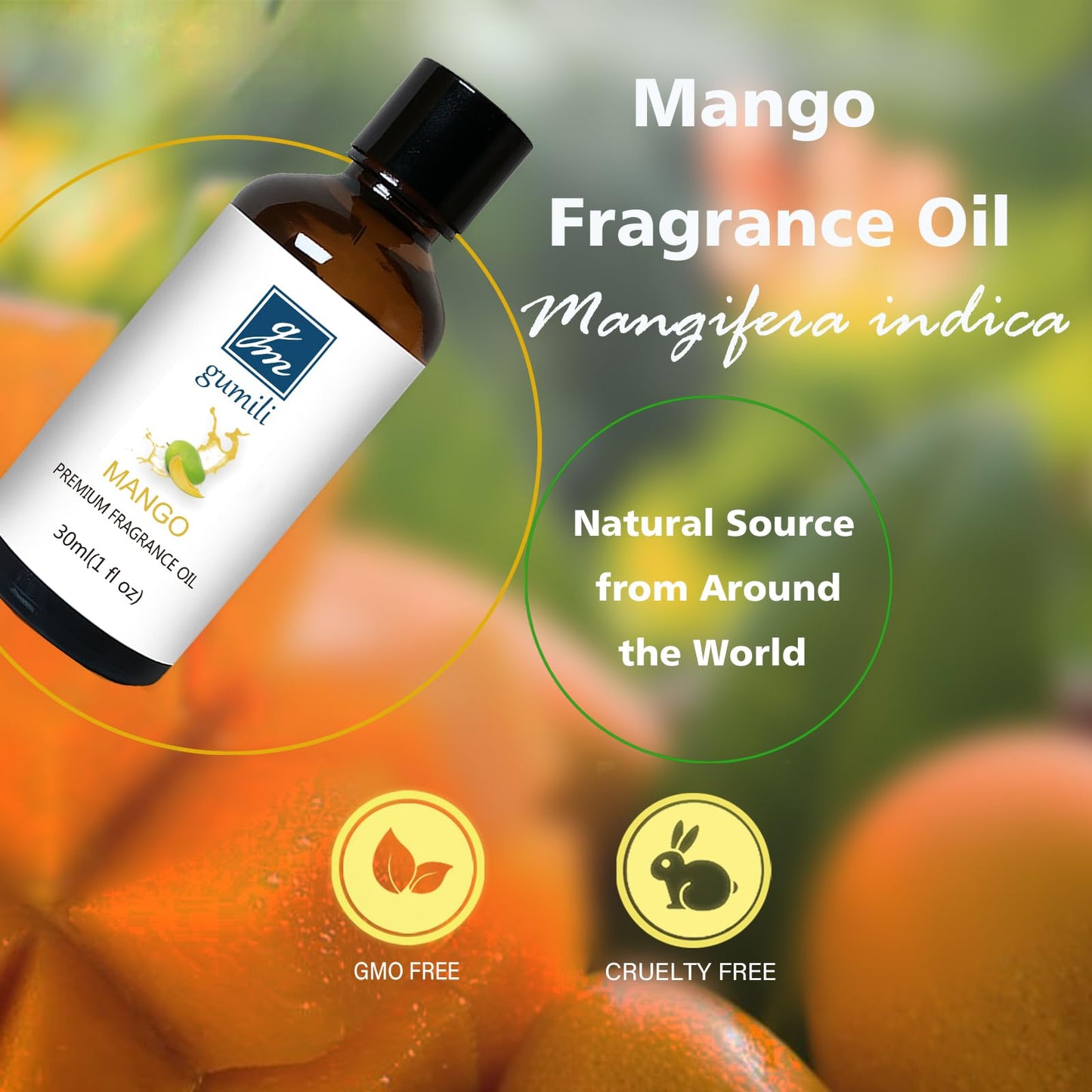 GM Gumili Mango Fragrance Oil, Perfume Oil, Home Scent Oils for Soaps, Candle Making, Dryer Balls, Diffusers, Laundry, Slime -1 oz /30ml