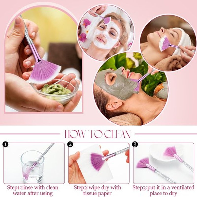 Maitys 9 Pieces Facial Brushes Fan Mask Brushes, Soft Facial Applicator Brushes Tools for Peel Glycolic Mask Makeup for Mud Cream (Purple, Silver)