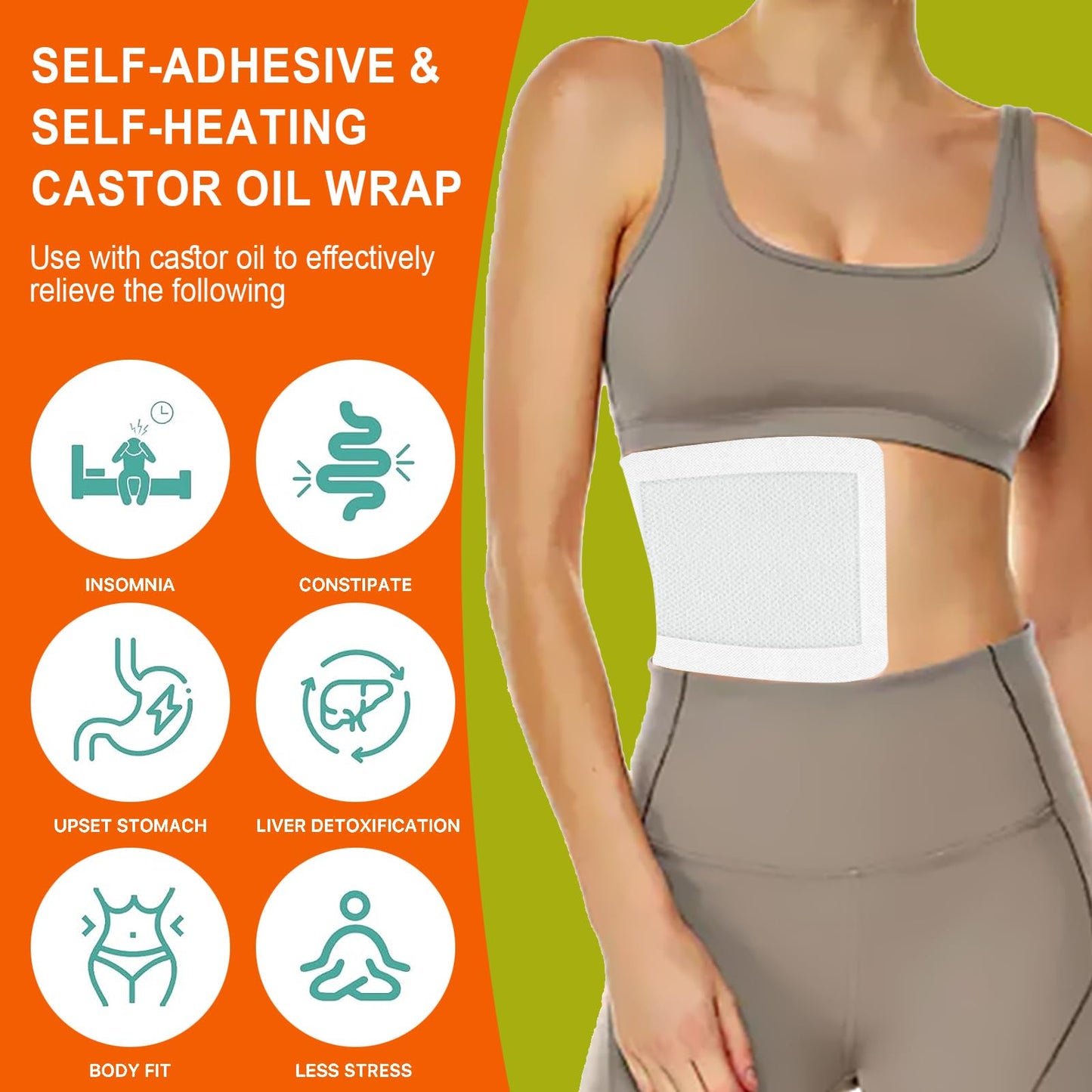 10Pcs Castor Oil Pack Heatwrap Kits, Castor Oil Packs for Liver Detox, Disposable 8.7"*7.9" Self-Adhesive & Self-Heating Castor Oil Wrap Organic Cotton, No Wash, Anti-Seepage(Oil Not Included)