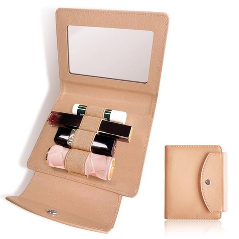 LAOTANGJIA PU Lipstick Case Holder with Mirror,Holds 4pcs of Long Lipsticks,Lipstick Holder,Makeup Travel Cases Organizer Bag for Outside Mini Bag Pouch,for Gift Women