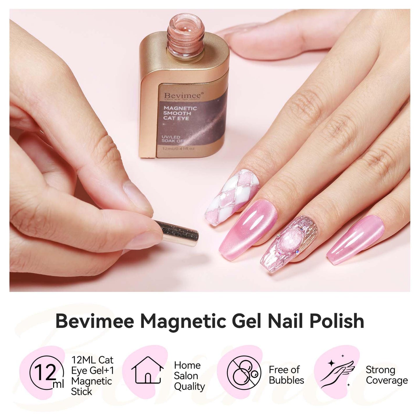 Bevimee Cat Eye Gel Nail Polish, Moonlight Glitter Holographic Cateye Gel Polish with Magnet 12ML, Magnetic Nail Polish Gel Mirror Glass Ceramics Smoothie UV Gel for Nail Art Manicure DIY at Home