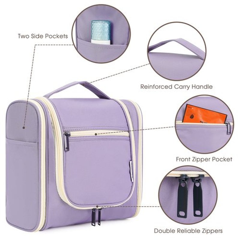 Hanging Toiletry Bag for Women Travel Makeup Bag Organizer Toiletries Bag for Cosmetics Essentials Accessories (Large, Light Purple)