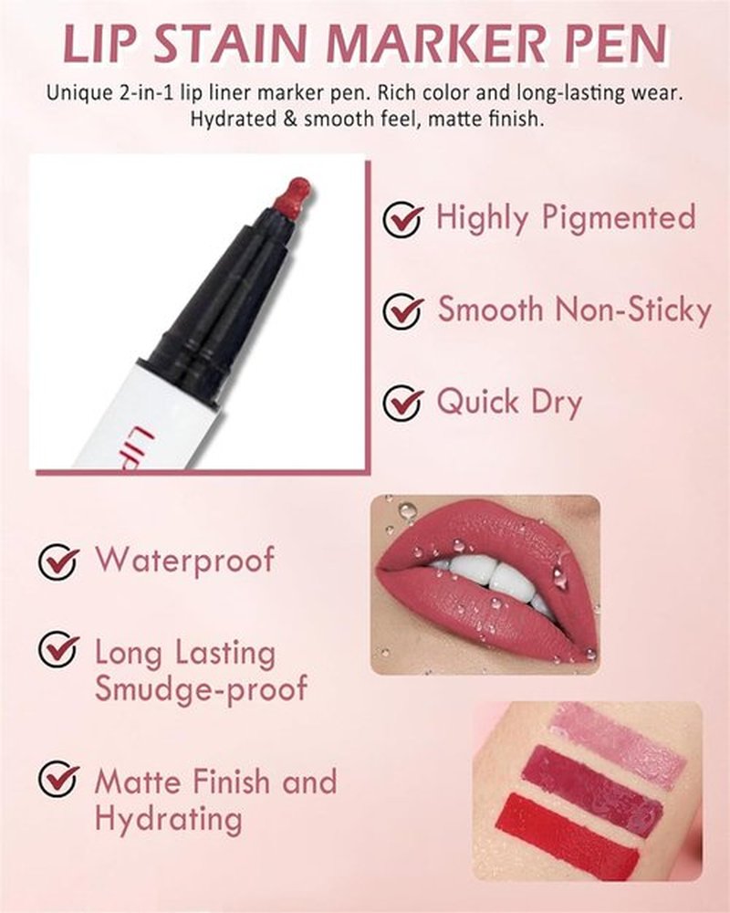 Cool Story Longwear Liquid Lip Liner, Liquid Lip Liner Pen, Matte Lip Stain Marker, 2-in-1 Waterproof Lipstick Lip Liner, Waterproof Quick-Drying Long-Lasting Matte Liquid Lipstick