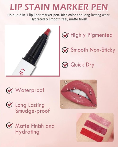 Cool Story Longwear Liquid Lip Liner, Liquid Lip Liner Pen, Matte Lip Stain Marker, 2-in-1 Waterproof Lipstick Lip Liner, Waterproof Quick-Drying Long-Lasting Matte Liquid Lipstick