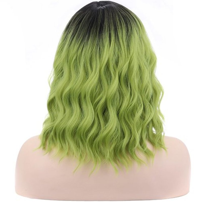 BERON Ombre Green Short Wigs Curly Bob Wig Ombre Color Wavy Hair Wigs Middle Part Women's Synthetic Wigs Daily Party Use