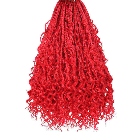 Beverlee 14 Inch Boho Box Braids 8 Packs Goddess Box Braids Crochet Hair Bohemian Hippie Braids Braiding Hair Box Braids with Curly Ends Messy Pre-looped Synthetic Crochet Hair for Women RED#