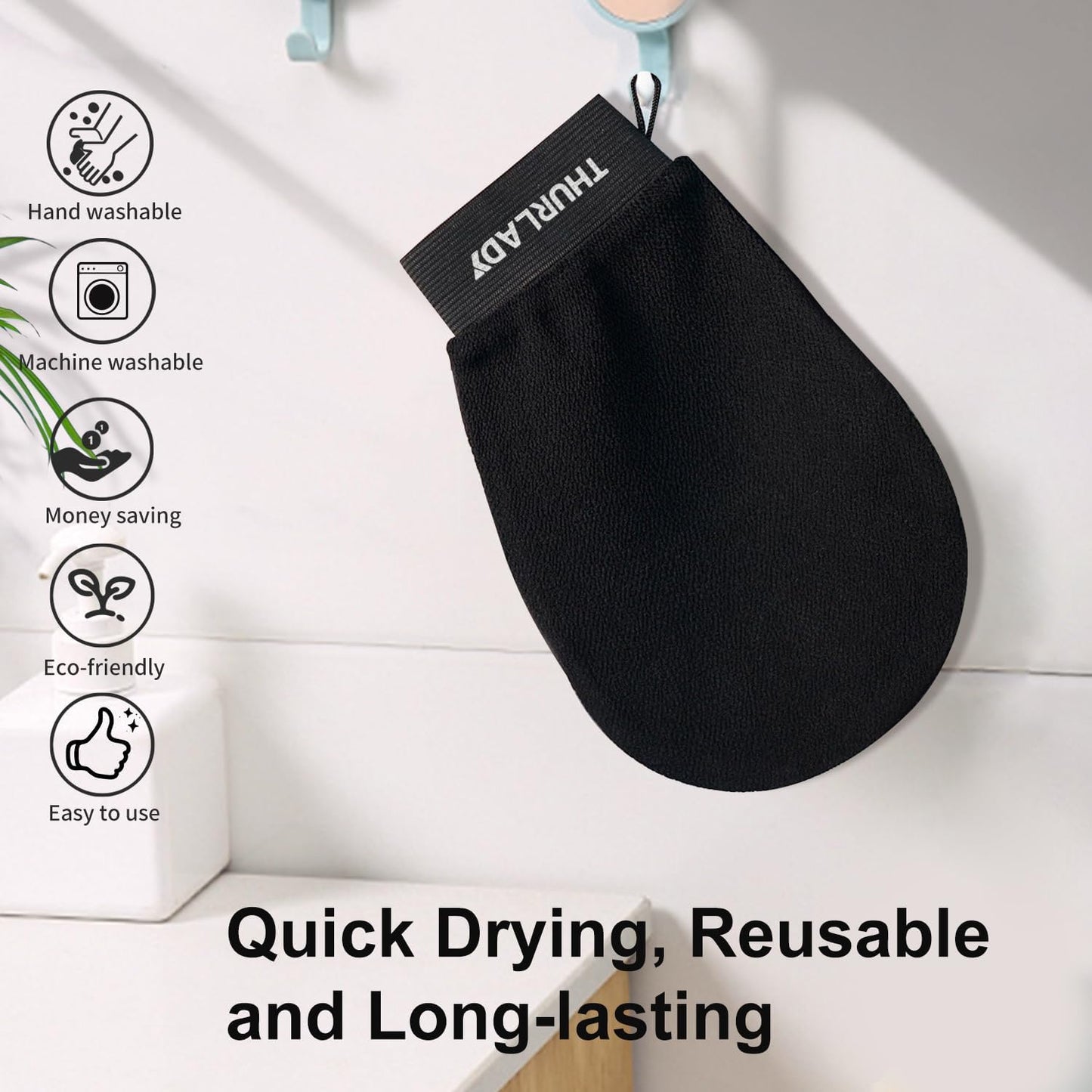THURLADY Exfoliating Glove, Korean Exfoliating Mitt, Black