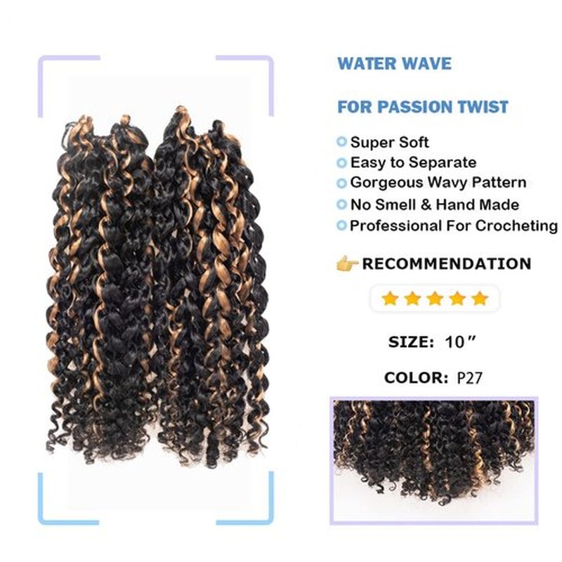 Pelokaa Passion Twist Hair - 10 Inch 7packs Black Mix Blonde Water Wave Crochet Braids Synthetic Braiding Hair Extensions (10 Inch 7Packs, P27)