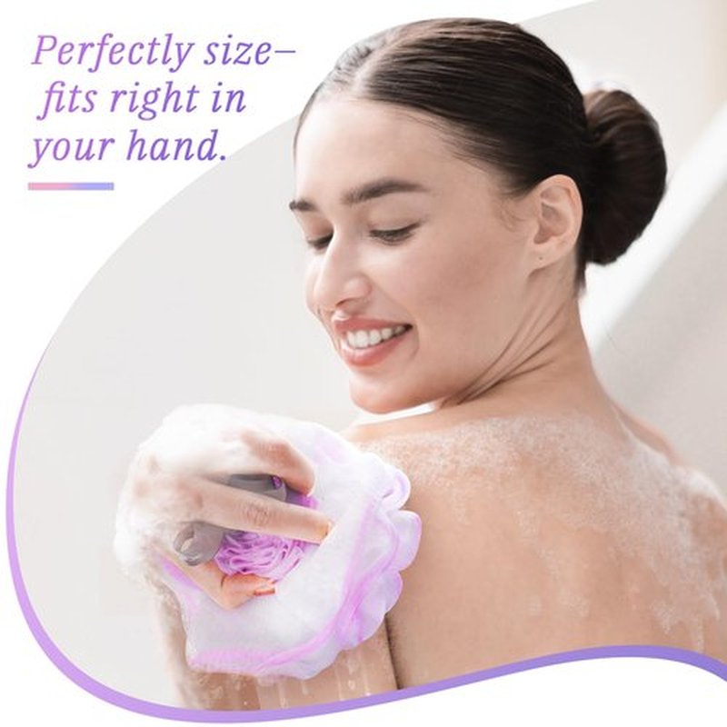 LAYUKI Bath Loofah Sponge,Bath Shower Loofah Sponge,Body Wash Sponge,Exfoliating Bath Sponge,Body Scrubber (Set of 2 Pieces,Purple and Grey)