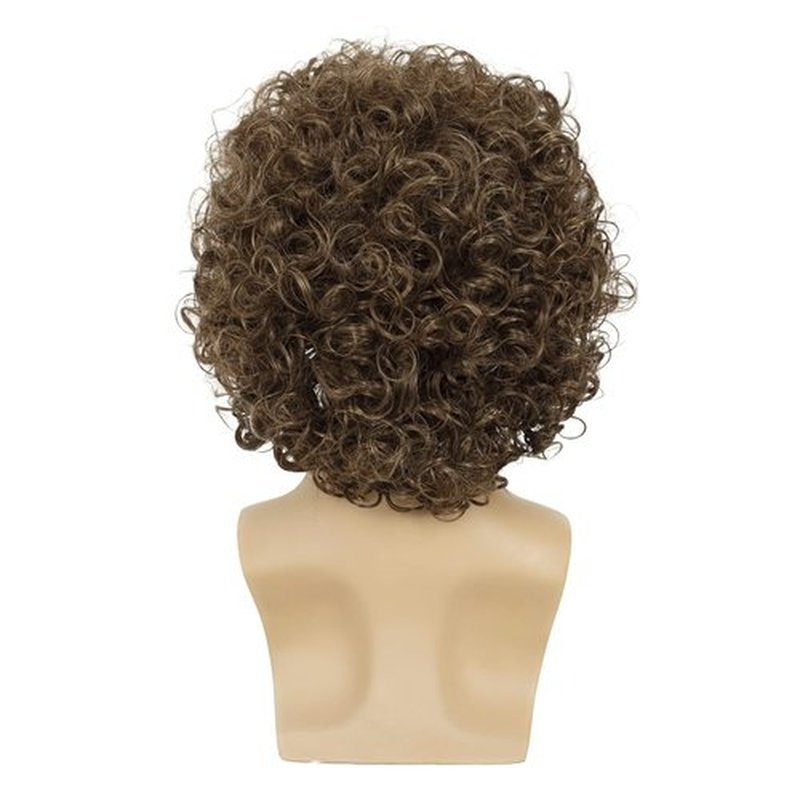 Dai Cloud Mens Light Brown Curly Wig Short Fluffy Brown Rocker Wigs Synthetic Halloween Cosplay Costume Hair Wigs For Male Guys (Light Brwon)