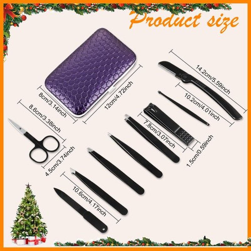 Yougai Tweezers Set,9 Pcs Professional Stainless Steel Nail Clipper and Tweezers Kit for Women and Men, Great Precision Tweezers No Gaps with Leather Travel Case